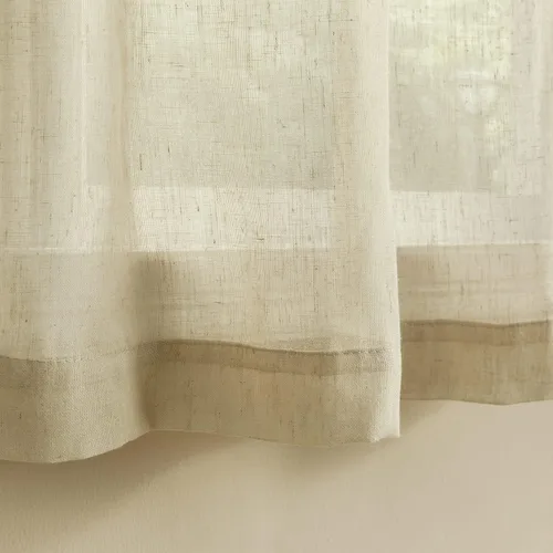 Vista 6 de Cortinas rústicas para ventana de cocina, cortinas de lino transparentes con bolsillo para barra para ventanas cortas, juego de 2 paneles, 42