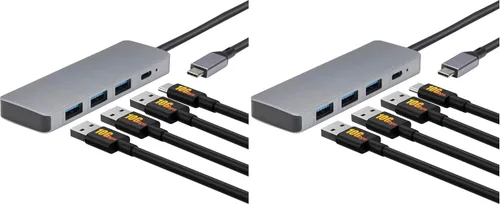 Vista 7 de Amazon Basics USB 3.2/3.1 Gen 2 Multipuerto USB C Hub Dock, 10Gbps, USB-C a 1xUSB-C/3xUSB-A, funciona con Windows/Mac, plata, negro