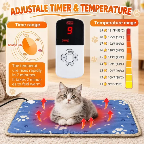 Vista 5 de Heating Pad for Puppies, Electric Heated Mat with Steel Cord for Dog, Cat