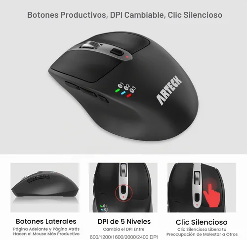Vista 4 de Arteck Teclado y Ratón Bluetooth Universal Multidispositivo Teclado Bluetooth Inalámbrico de Tamaño Completo y Conjunto de Ratón Ergonómico