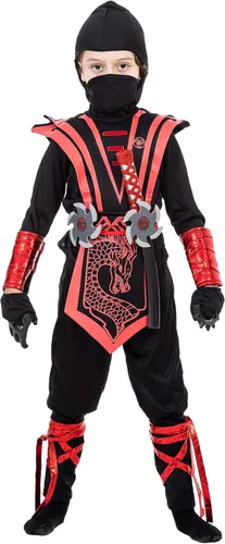 Vista 3 de Ninja Costume for Boys Halloween Luxury Costume Red Dragon Ninja Muscle Costume for Kids