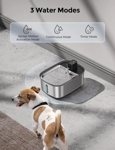 Vista 3 de Fuente de agua inalámbrica de 7.5 l/254 oz/2 galones para perros grandes, acero inoxidable, fuente de agua silenciosa para mascotas y gatos