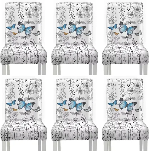 Vista 21 de Rnyleeg Juego de 1 funda para sillas de comedor con diseño de mariposa y rosa azul, elegante, suave, lavable, para cocina, hotel, ceremonia