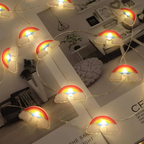 Vista 3 de Luces de Cadena Arcoíris 40 LED Luces de Hadas Decorativas para Interiores y Exteriores 8 Modos USB y Pilas 13 pies Luces Centelleantes con Control