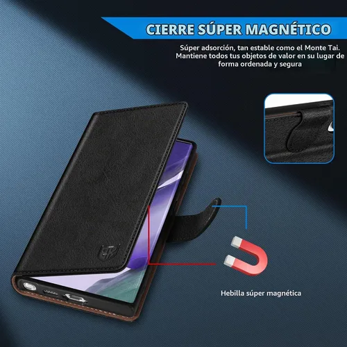 Vista 3 de ZZXX - Funda tipo cartera para Galaxy Note 20 Ultra con cierre magnético Negro