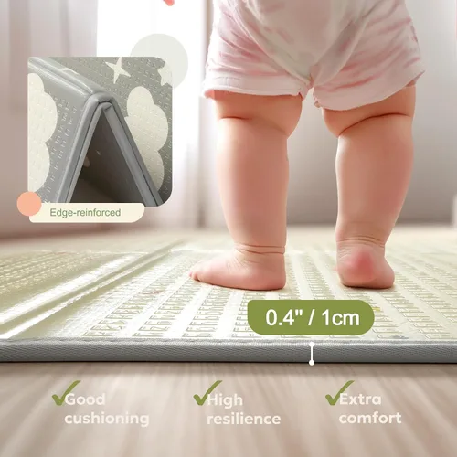 Vista 2 de Mallify Tapete de juego plegable, tapete de juego reversible para bebé con refuerzo de bordes, no tóxico e impermeable para el suelo, tapete
