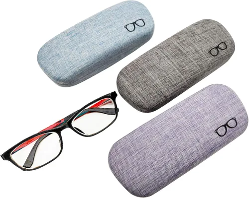 Vista 2 de Paquete de 3 fundas rígidas para lentes de lino fundas grandes para lentes concisas Color múltiple