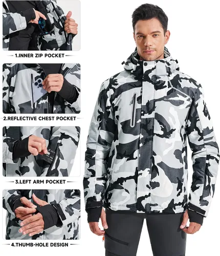 Vista 3 de Heathyoga Chaqueta de esquí impermeable para hombre, chaqueta de snowboard para hombre, chaqueta de nieve, chaquetas de esquí, chaquetas
