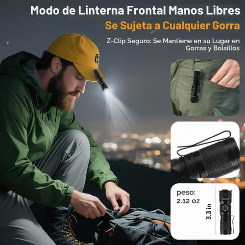 Vista 2 de UNROEVS Mini linterna recargable con imán, linternas de bolsillo de alto lúmenes con clip, luz LED compacta de 1200 lúmenes, pequeña luz y largo
