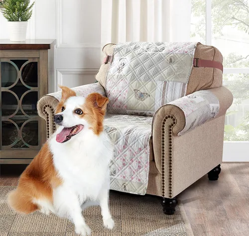 Vista 13 de Brilliant Sunshine Blue Toile Funda Acolchada con Quilted para Silla, 23 pulgadas de Ancho de Asiento, Protector de Muebles Antideslizante, Correa