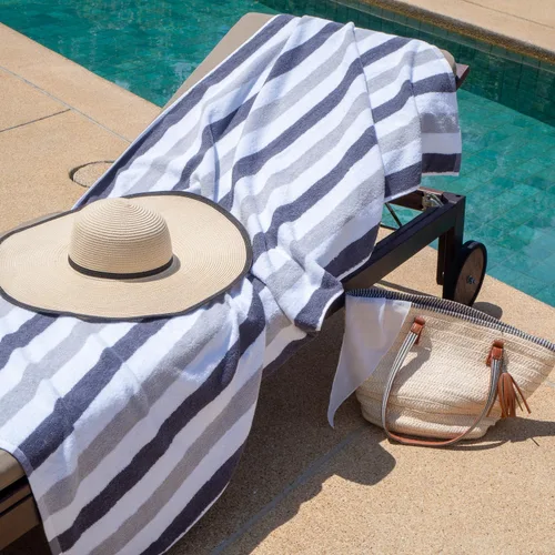 Vista 5 de Arkwright Cabo Cabana Stripe - Paquete de 4 toallas de algodón de rizo de algodón grandes y suaves de secado rápido para piscina, natación