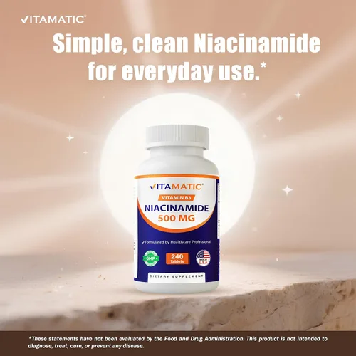 Vista 4 de Vitamatic Niacinamida 500 mg 240 Tabletas - Vitamina B3 sin rubor - Apoya la producción de energía