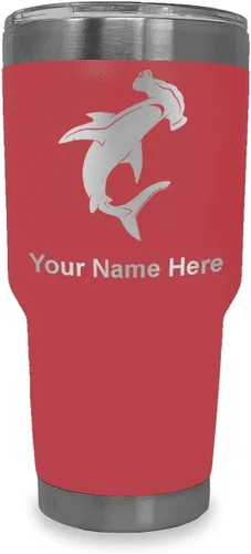 Vista 40 de LaserGram Vaso aislado al vacío de 20 onzas, tiburón martillo, grabado personalizado incluido (negro)