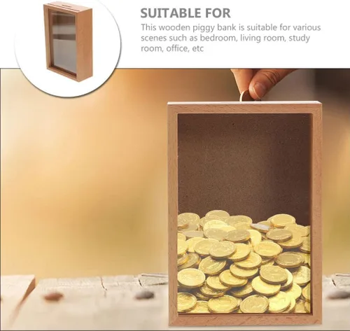 Vista 8 de Zerodeko Hucha para adultos, de madera, hucha para adultos, caja de fotos, caja de sombra para niñas, caja decorativa de sombra para el hogar