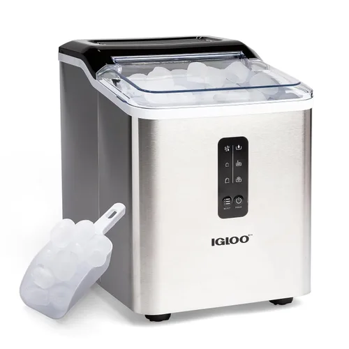 Vista 13 de Igloo Máquina de hielo de encimera autolimpiante, compacta y portátil, crea 26 libras por día, 8 piezas listas cada 7-8 minutos, incluye pala