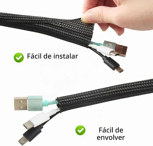 Vista 2 de Funda para Cables de 1/2" x 3.05m Negra/Blanca - Protege los Cables de las Mascotas y Organiza los Alambres - Estilo Moderno - Material de Poliéster