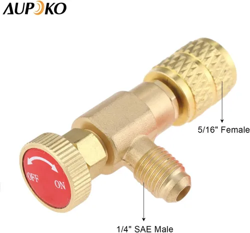 Vista 3 de Aupoko Válvula de carga refrigerante R410A, macho de 1/4" a adaptador