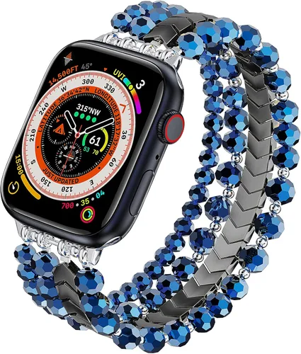 Vista 37 de MOFREE - Pulsera de cuentas compatible con Apple Watch Band de 1.496 in/1.575 in/1.614 in/1.65 in (38, 40, 41 y 42 mm) Series Negro/Oro