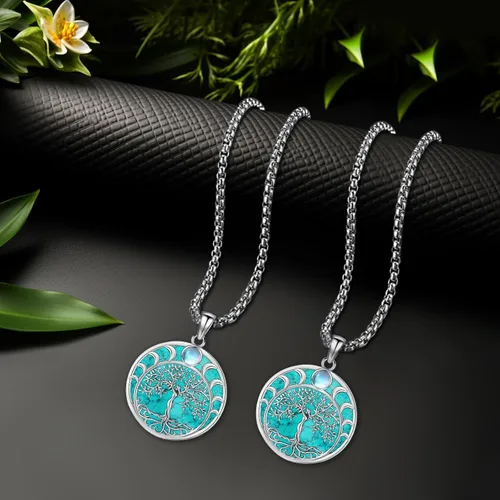 Vista 114 de Joyas de turquesa para mujeres y hombres de plata de ley 925 con colgante de urna para cenizas, collar con medallón de imagen, martillo de Thor