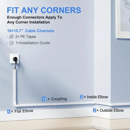 Vista 2 de Yecaye - Ocultador de cable de 250 pulgadas, corrector de cables de un solo cable, sistema de gestión de cables de pared, kit de canaleta de cable