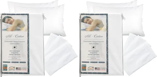 Vista 8 de National Allergy Premium Protector de almohada con cierre de 100% algodón - Tamaño estándar - Blanco - 300 hilos - Funda de almohada hipoalergénica