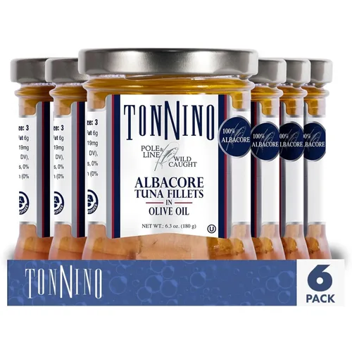 Vista 12 de Tonnino Atún Albacora - Trozos premium en agua con garbanzos, maíz y zanahorias - Paquete de 12 - Alternativa al salmón - Snacks proteicos - Comidas