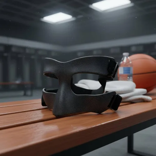 Vista 5 de Qianly Protector facial de baloncesto con patrón de fibra de carbono, protector de nariz de baloncesto, absorción de golpes, cubierta facial