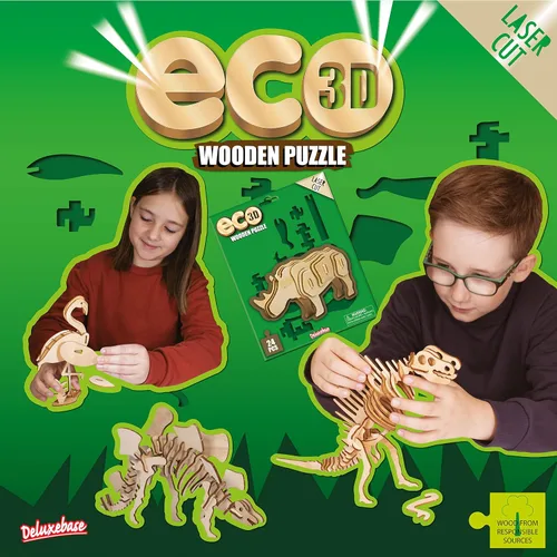 Vista 5 de Rompecabezas de madera Eco 3D de Deluxebase. Kit de manualidades de rompecabezas 3D con temática animal. Juguetes de animales de safari de madera