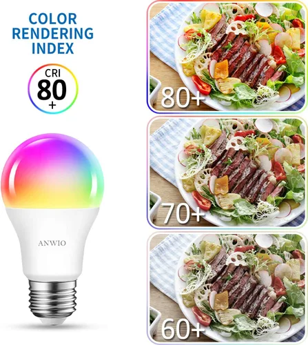 Vista 8 de ANWIO Bombillas inteligentes de 8.5 W (reemplazo de 60 W) A19 E26 bombilla LED funciona con Alexa, Google Assistant, aplicación Smart Life