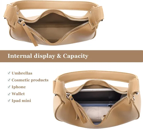 Vista 4 de JANSBEN Bolso de hombro para mujer Pequeño bolso de mano de moda lindo hobo bolso de mano bolsillo cuero vegano con cremallera bolso de mujer