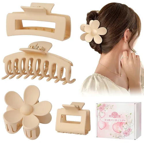Vista 3 de Juego de 4 pinzas para el cabello, pinzas florales de plátano en estilos rectangulares grandes y pequeños para mujeres y niñas con cabello fino