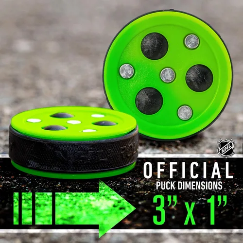 Vista 2 de Franklin Sports NHL - Disco de hockey callejero X3 Roll-a-Puck al aire libre - Disco de hockey callejero tamaño oficial - Verde
