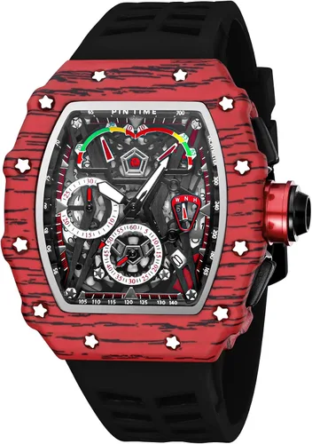 Vista 9 de Relojes de pulsera de lujo Tonneau cuadrados para hombres, analógicos, punk, cronógrafo, únicos, deportivos, con movimiento japonés, diseño luminoso