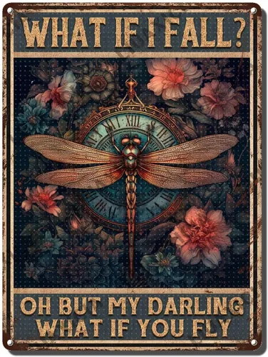 Vista 14 de LIUAXICIA Letrero de estaño vintage divertido con texto en inglés «Into The Forest I go to Lose My Mind and Free My Soul Dragonfly», letrero