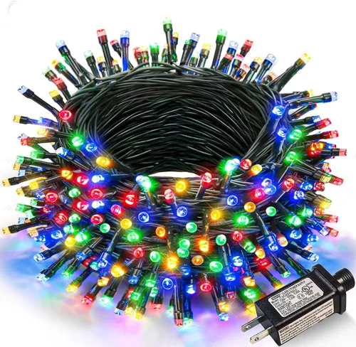Vista 12 de Juego de 2, luces de Navidad, 200 pies, 600 LED, exterior/interior, guirnalda luces, 8 modos, impermeables, cable verde, parpadeantes, árbol, patio