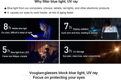 Vista 4 de VOOGLAM Gafas cuadradas con bloqueo de luz azul para mujer, anti fatiga ocular UV Jerrie