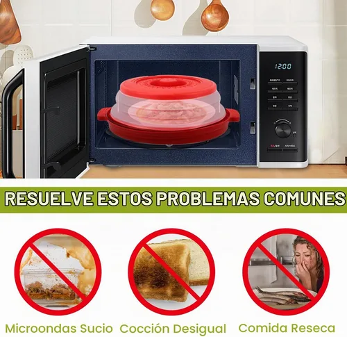 Vista 2 de Cubierta de salpicaduras para microondas para alimentos con placa base antiquemaduras, plástico grande y silicona ventilada para evitar quemaduras