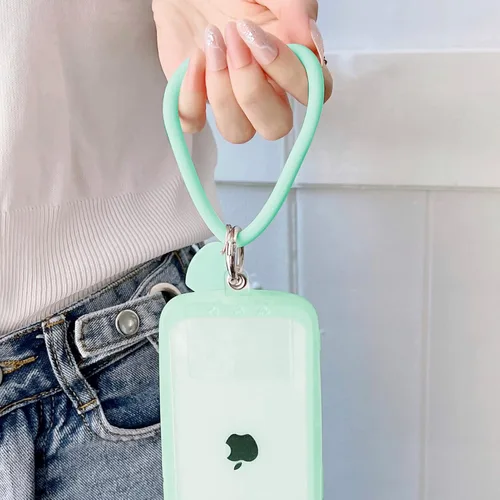 Vista 2 de Correa de silicona con forma de corazón para teléfono, correa de muñeca para teléfono celular con soporte para llaves, universal compatible