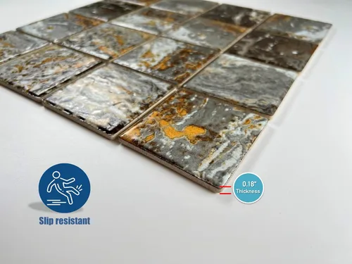Vista 6 de Tenedos Danubio - Azulejo de porcelana con superficie ondulada cuadrada marrón y dorada para cocina, piscina, baño, pared decorativa (1 hoja)