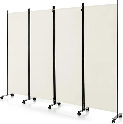 Vista 17 de GOFLAME Divisor de habitación plegable de 3 paneles, pantalla de privacidad enrollable de 6 pies con ruedas bloqueables, pantalla de partición