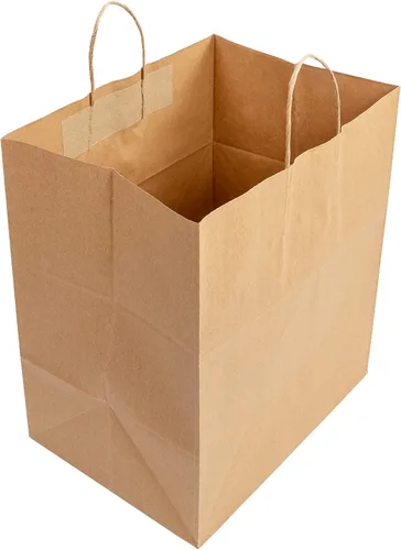 Vista 5 de AmerCare Royal Case - 200 bolsas de papel kraft reciclables con asas trenzadas, bolsas de comestibles marrones ecológicas, embalaje duradero