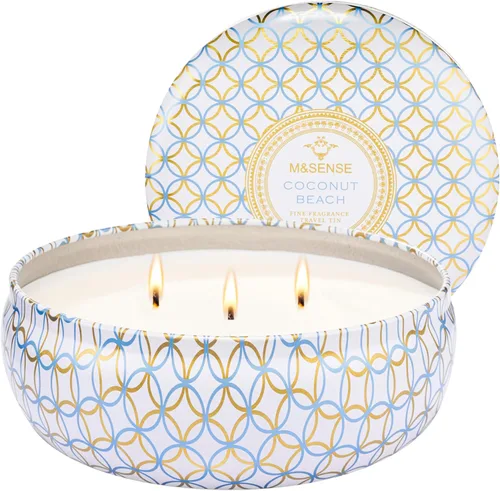 Vista 30 de M&SENSE Velas aromáticas de bayas cítricas, vela grande de lata de soja de 3 mechas, más de 40 horas de tiempo de combustión, cera vegana 100%