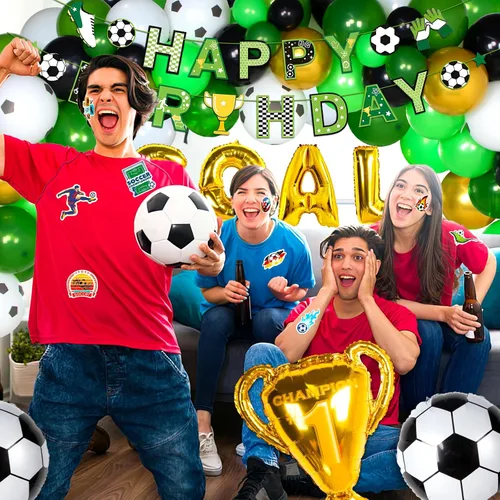 Vista 5 de HJINGY 280 piezas de decoraciones de fiesta de fútbol, suministros de fiesta de cumpleaños con temática de fútbol, incluye globos de fútbol