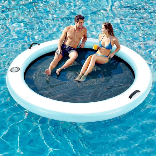 Vista 33 de Muelle flotante inflable redondo de 6 a 12 pies, anillo de flotador Sunchill, hamaca de agua para broncear flotadores de piscina con tela tejida