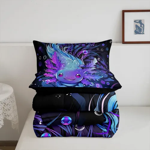 Vista 5 de Feelyou Lindo juego de ropa de cama de ajolote para niños y niñas tamaño twin, juego de edredón de salamandra para niños, mujeres y hombres, edredón