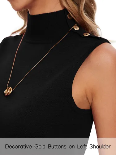 Vista 3 de Spicy Sandia Suéter de punto sin mangas con cuello alto para mujer, chaleco ligero de moda, elegante, casual