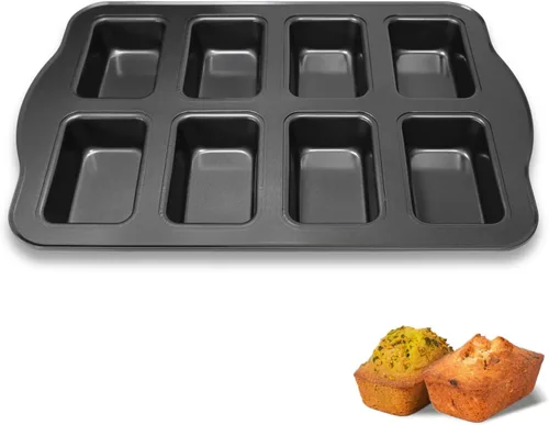 Vista 2 de Mini molde para pan de 8 cavidades, antiadherente de acero al carbono, bandeja para hornear mini pan de plátano, brownies y pastel de carne, apto