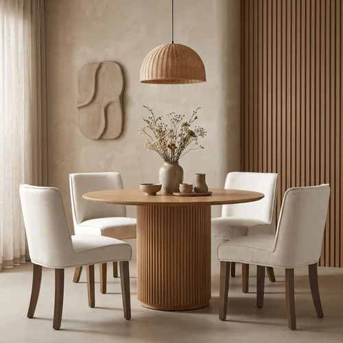 Vista 11 de Mid-Century - Juego de 6 sillas de comedor de tela de lino blanco sólido con patas de madera de nogal, respaldo acolchado, sillas laterales rústicas