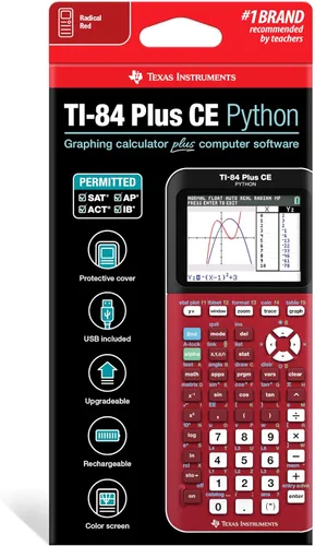 Vista 5 de Texas Instruments TI-84 Plus CE Calculadora gráfica a color, rojo radical pequeño