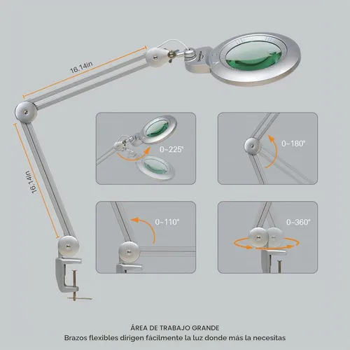 Vista 2 de Lámpara de aumento bifocal con abrazadera, 5D con 20D, plata Plateado